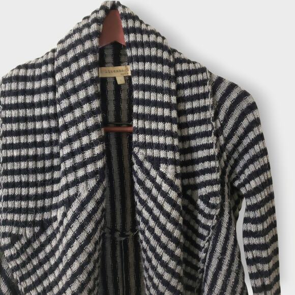 Lineamaglia Italy Wool Alpaca Blend Drape Front Cardigan Black Grey Stripe Sz Sm - Picture 2 of 11